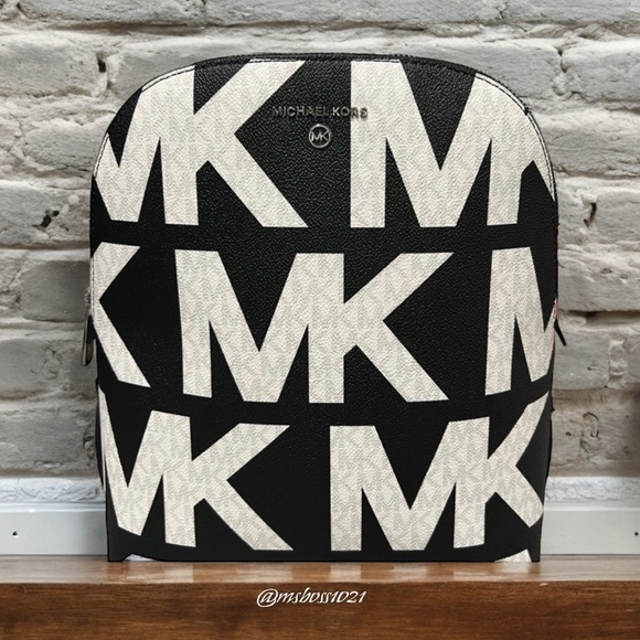 Michael Kors Cindy Logo Backpack in Black & White + Black 2-N-1 Wallet NWT - Picture 4 of 13